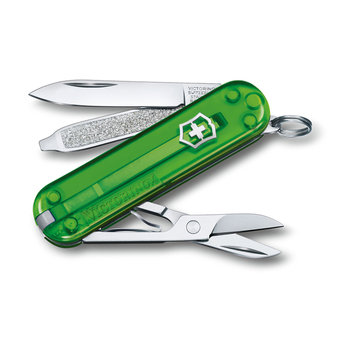 Нож-брелок VICTORINOX Classic SD Colors "Green Tea", 58 мм, 7 функций, полупрозрачный зелёный для нанесения логотипа