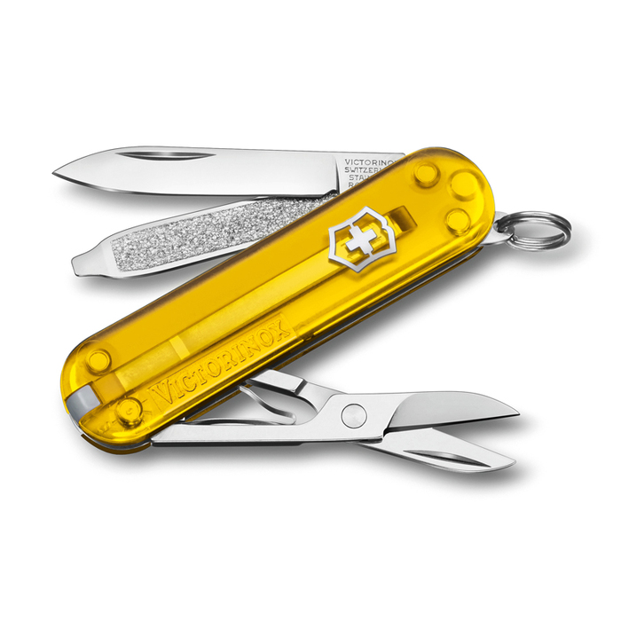 Нож-брелок VICTORINOX Classic SD Colors "Tuscan Sun", 58 мм, 7 функций, полупрозрачный жёлтый для нанесения логотипа