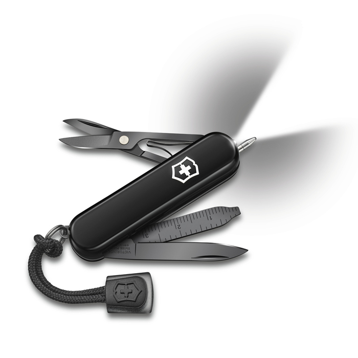 Нож-брелок VICTORINOX Signature Lite Onyx Black, 58 мм, 8 функций, чёрный для нанесения логотипа