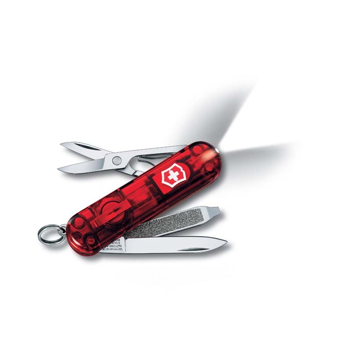 Нож-брелок VICTORINOX Swiss Lite, 58 мм, 7 функций, полупрозрачный красный для нанесения логотипа