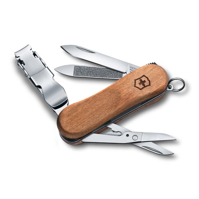 Нож-брелок VICTORINOX NailClip Wood 580, 65 мм, 6 функций, деревянная рукоять для нанесения логотипа