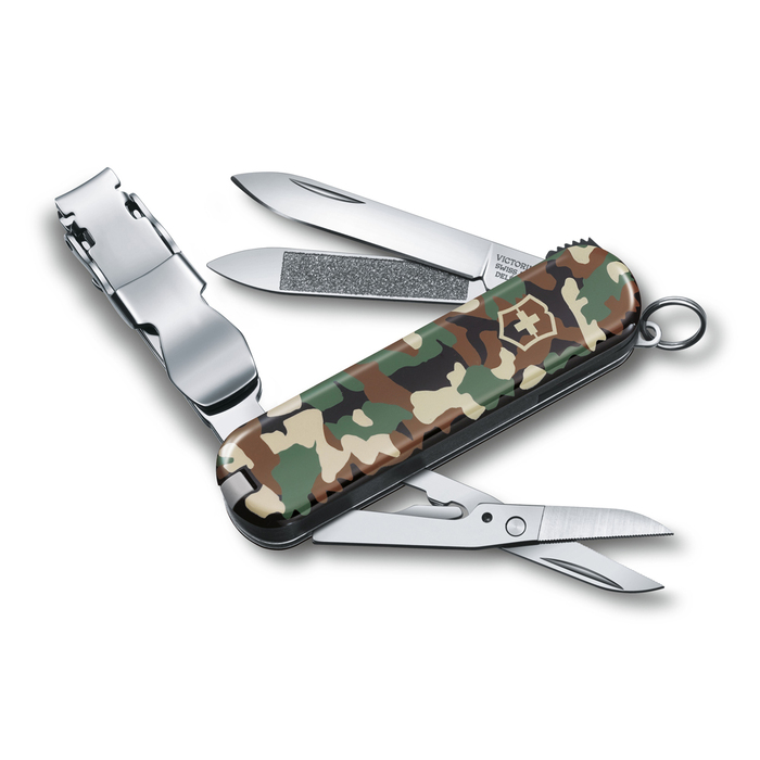 Нож-брелок VICTORINOX NailClip 580, 65 мм, 8 функций, зелёный камуфляж для нанесения логотипа
