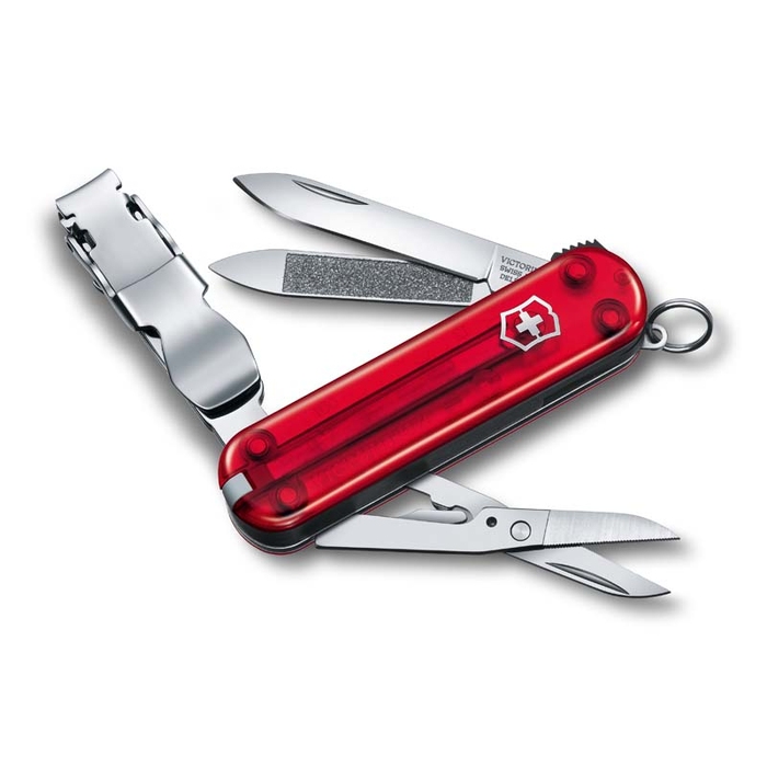 Нож-брелок VICTORINOX NailClip 580, 65 мм, 8 функций, полупрозрачный красный для нанесения логотипа