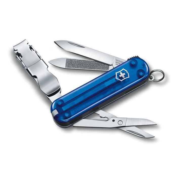Нож-брелок VICTORINOX NailClip 580, 65 мм, 8 функций, полупрозрачный синий для нанесения логотипа