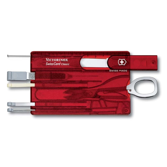 Швейцарская карточка VICTORINOX SwissCard Classic, 10 функций, полупрозрачная красная для нанесения логотипа