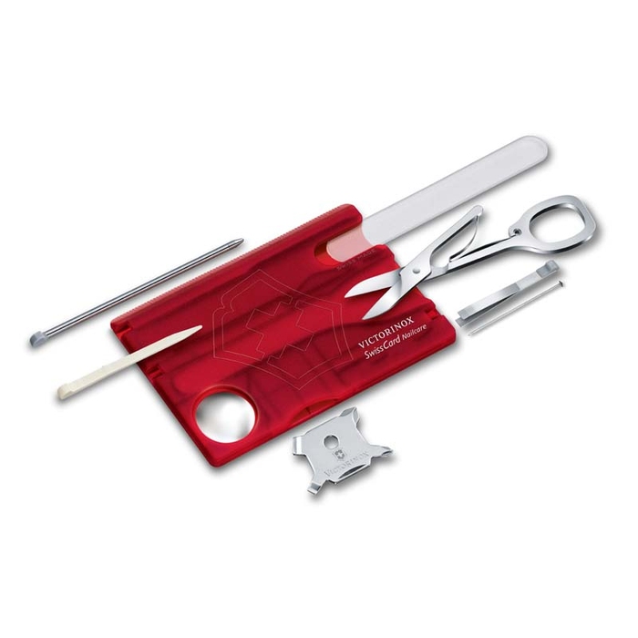 Швейцарская карточка VICTORINOX SwissCard Nailcare, 13 функций, полупрозрачная красная для нанесения логотипа