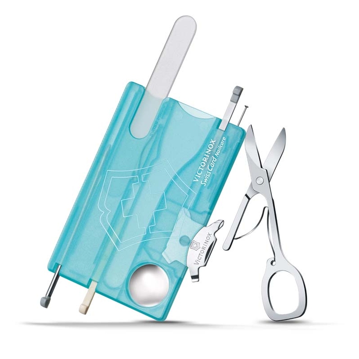 Швейцарская карточка VICTORINOX SwissCard Nailcare, 13 функций, полупрозрачная бирюзовая для нанесения логотипа