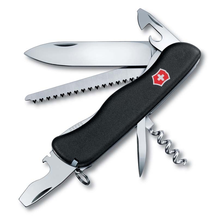 Нож перочинный VICTORINOX Forester, 111 мм, 12 функций, с фиксатором лезвия, чёрный для нанесения логотипа