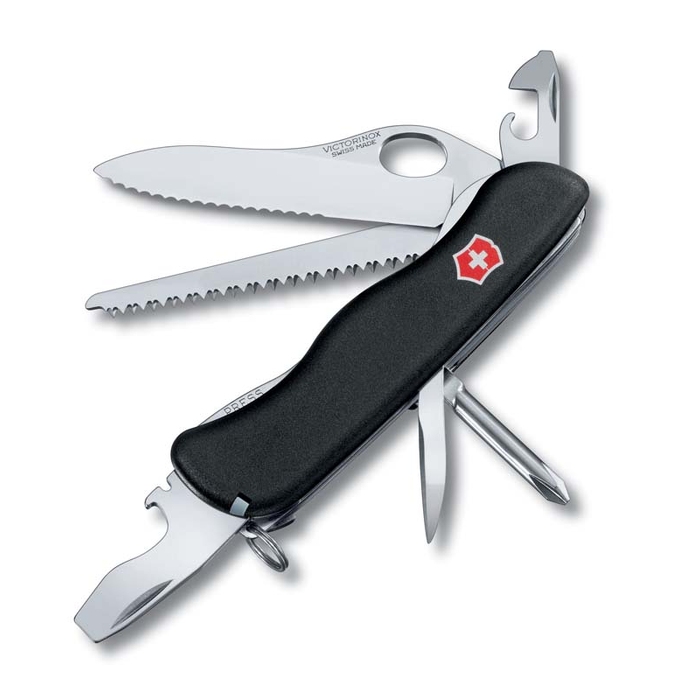 Нож перочинный VICTORINOX Trailmaster One Hand, 111 мм, 12 функций, с фиксатором лезвия, чёрный для нанесения логотипа