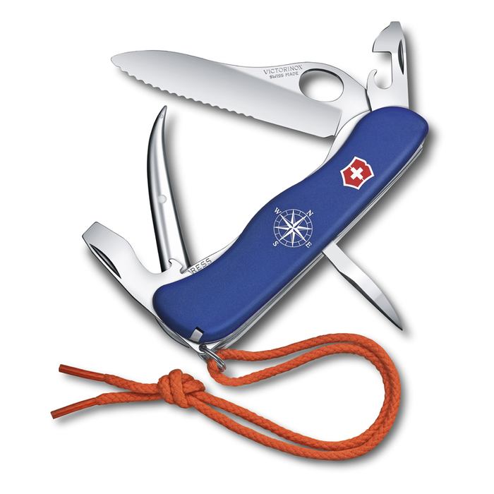 Нож перочинный VICTORINOX Skipper Pro, 111 мм, 12 функций, с фиксатором лезвия, со шнурком, синий для нанесения логотипа
