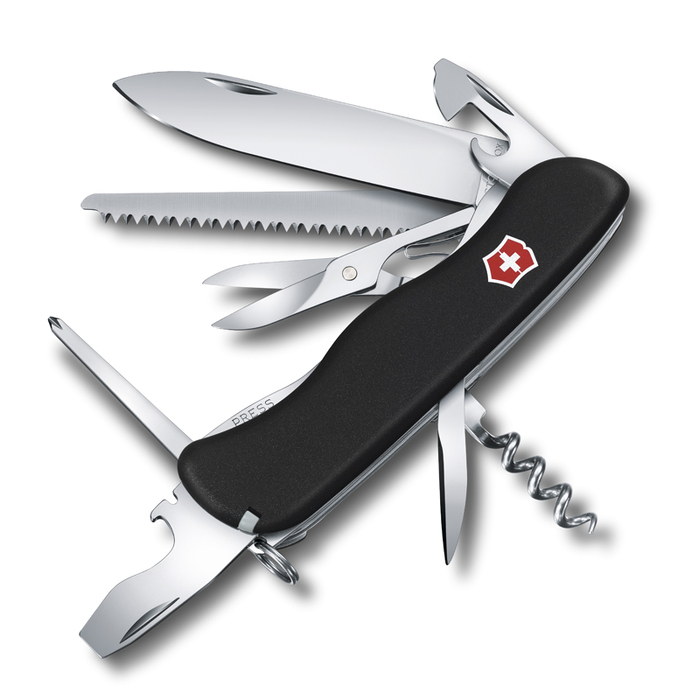 Нож перочинный VICTORINOX Outrider, 111 мм, 14 функций, с фиксатором лезвия, чёрный для нанесения логотипа