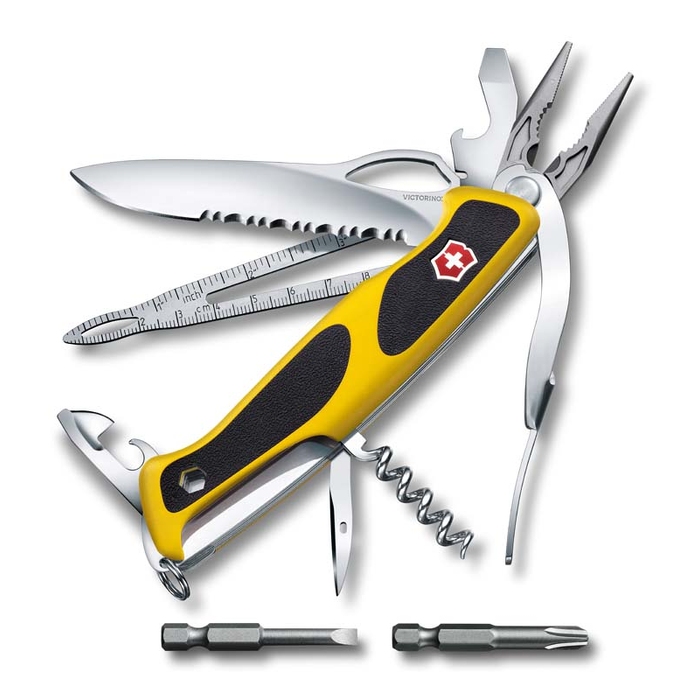 Нож перочинный VICTORINOX RangerGrip Boatsman, 130 мм, 22 функции, с фиксатором, жёлтый с чёрным для нанесения логотипа