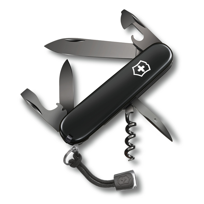 Нож перочинный VICTORINOX Spartan Onyx Black, 91 мм, 12 функций, чёрный, со шнурком в комплекте для нанесения логотипа