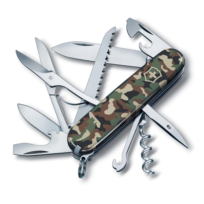 Нож перочинный VICTORINOX Huntsman, 91 мм, 15 функций, зелёный камуфляж для нанесения логотипа
