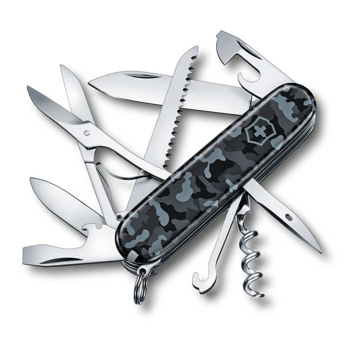 Нож перочинный VICTORINOX Huntsman Navy Camouflage, 91 мм, 15 функций, серо-синий камуфляж для нанесения логотипа