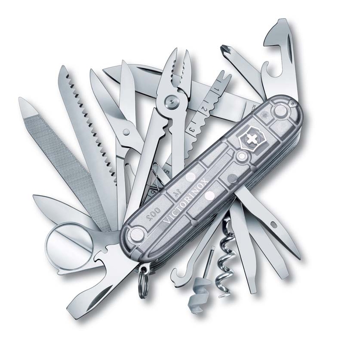 Нож перочинный VICTORINOX Swiss Champ, 91 мм, 31 функция, полупрозрачный серебристый для нанесения логотипа