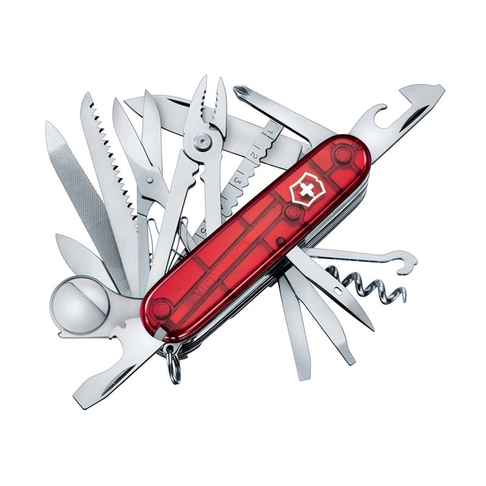 Нож перочинный VICTORINOX Swiss Champ, 91 мм, 33 функции, полупрозрачный красный для нанесения логотипа