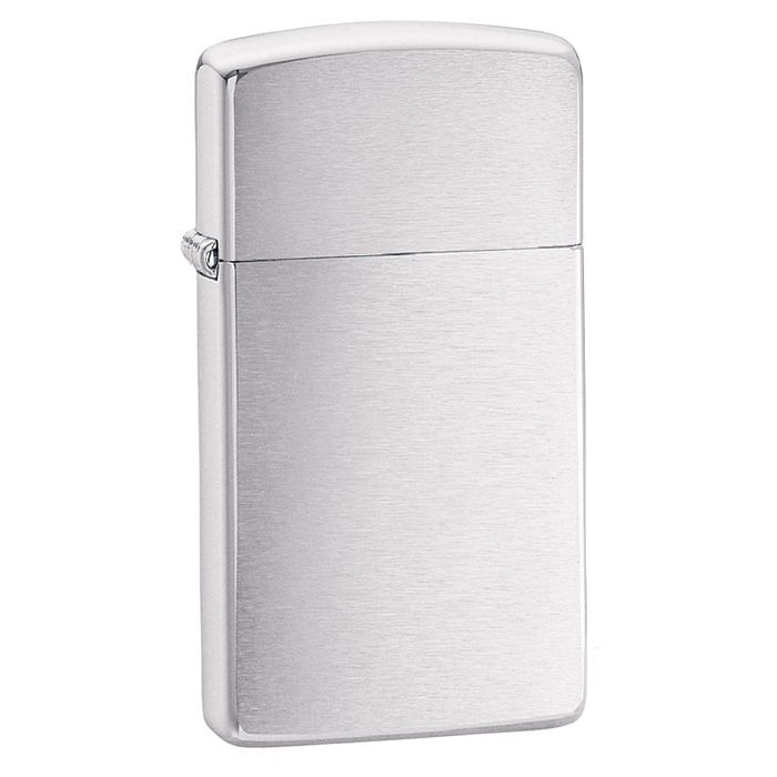 Зажигалка ZIPPO узкая с покрытием матовый хром | Slim® Brushed Chrome, латунь/сталь, серебристая, матовая, 29x10x60 мм для нанесения логотипа