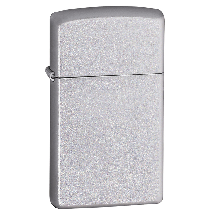 Зажигалка ZIPPO узкая с покрытием сатинированный хром | Slim® Satin Chrome, латунь/сталь, серебристая, матовая, 29x10x60 мм для нанесения логотипа