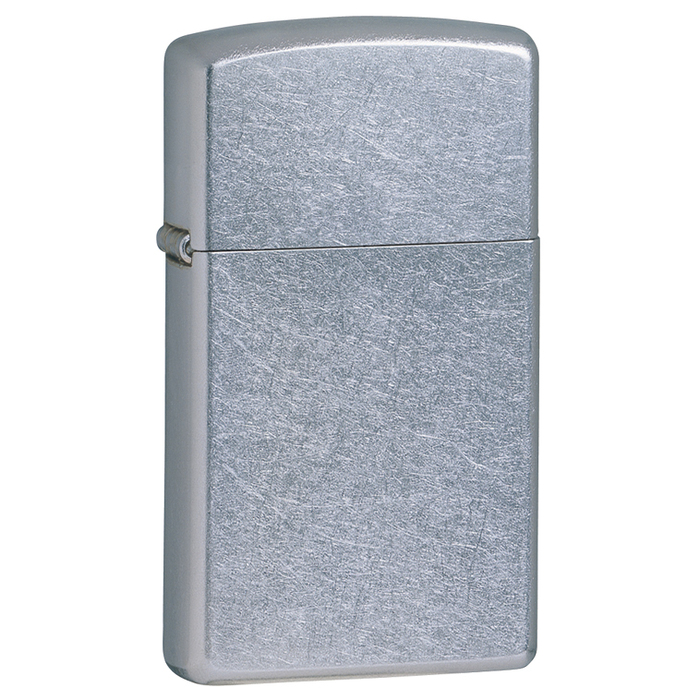 Зажигалка ZIPPO узкая с покрытием поцарапанный хром | Slim® Street Chrome, латунь/сталь, серебристая, матовая, 29x10x60 мм для нанесения логотипа