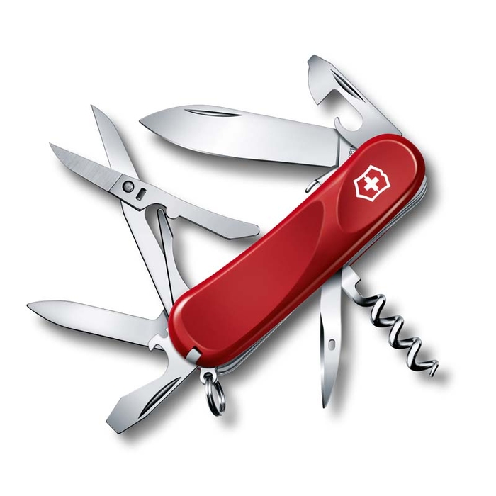 Нож перочинный VICTORINOX Evolution S14, 85 мм, 14 функций, с фиксатором лезвия, красный для нанесения логотипа