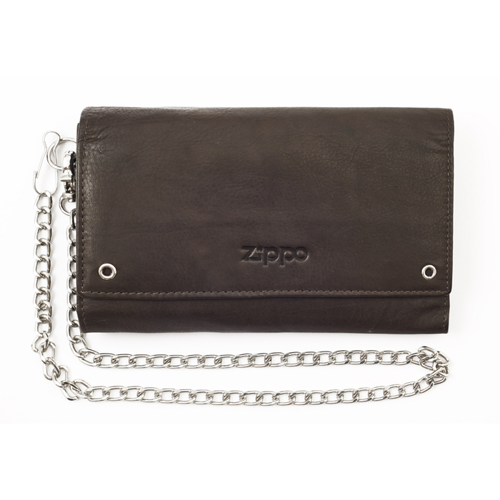 Бумажник байкера ZIPPO, цвет "мокко", натуральная кожа, 17x3,5x11 см для нанесения логотипа