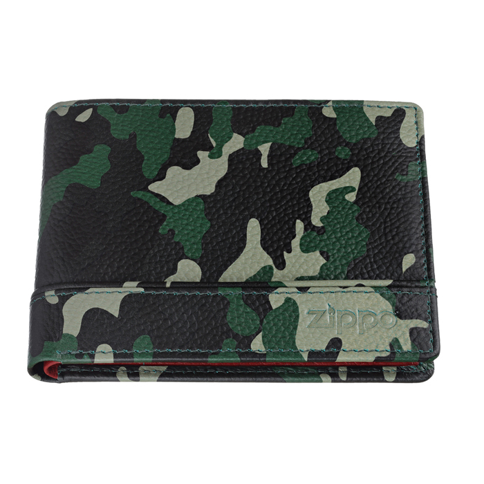Портмоне ZIPPO, зелёно-чёрный камуфляж, натуральная кожа, 11,2×2×8,2 см для нанесения логотипа