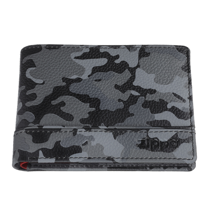 Портмоне ZIPPO, серо-чёрный камуфляж, натуральная кожа, 11,2×2×8,2 см для нанесения логотипа