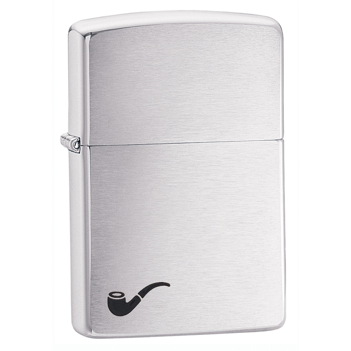 Зажигалка для трубок ZIPPO с покрытием матовый хром | Pipe Brushed Chrome, латунь/сталь, серебристая, матовая, 36x12x56 мм для нанесения логотипа