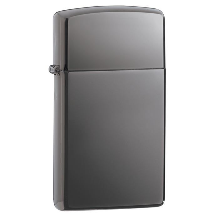 Зажигалка ZIPPO узкая с покрытием черный лед | Slim® Black Ice®, латунь/сталь, чёрная, глянцевая, 29x10x60 мм для нанесения логотипа