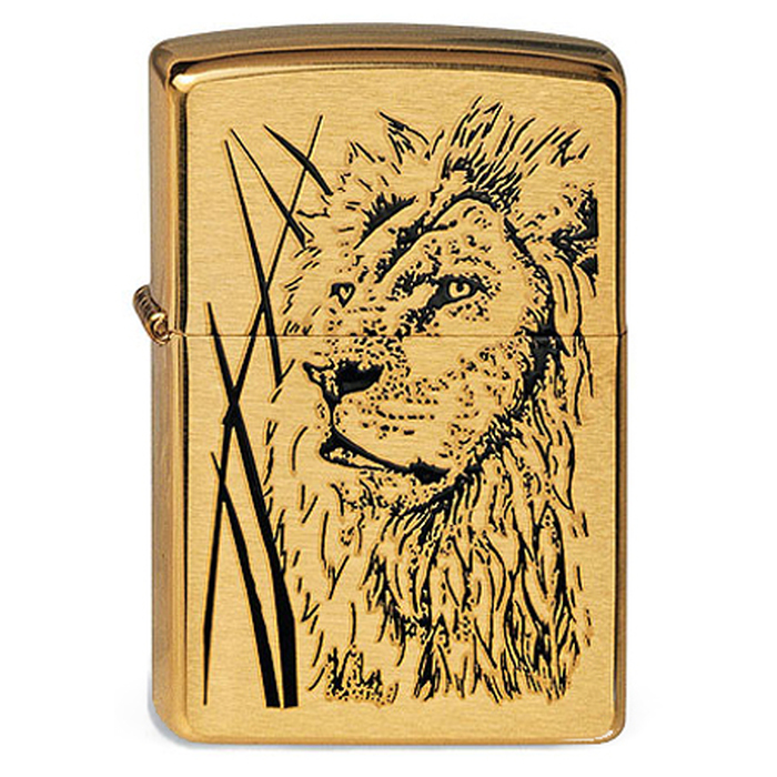Зажигалка ZIPPO Гордый лев с покрытием матовая латунь | Proud Lion Brushed Brass, латунь/сталь, золотистая, 38x13x57 мм для нанесения логотипа