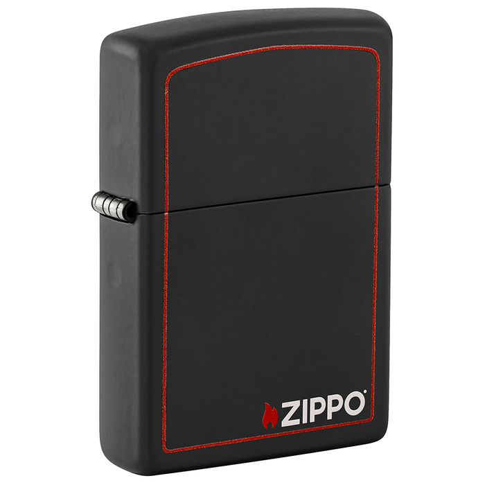 Зажигалка ZIPPO с фирменным логотипом и красной окантовкой с черным матовым покрытием | Black Matte, латунь/сталь, чёрная, матовая, 38x13x57 мм для нанесения логотипа