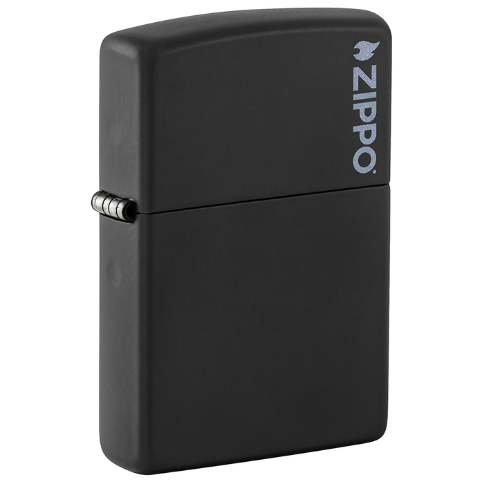 Зажигалка ZIPPO Логотип с черным матовым покрытием | Logo Black Matte, латунь/сталь, чёрная, матовая, 38x13x57мм для нанесения логотипа