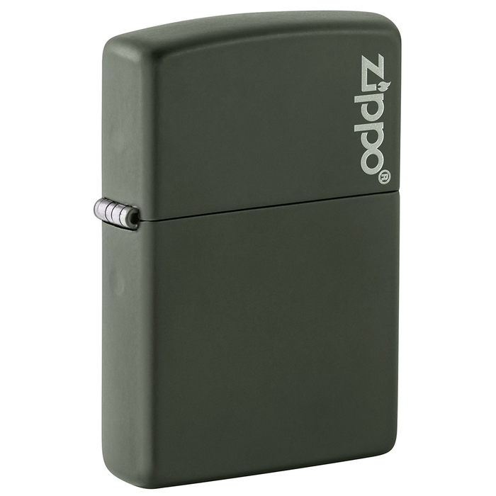 Зажигалка ZIPPO Логотип с зеленым матовым покрытием | Logo Green Matte, латунь с порошковым покрытием, зеленая, матовая, 38x13x57 мм для нанесения логотипа