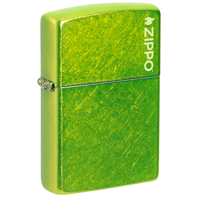 Зажигалка ZIPPO Логотип с кислотным зеленым покрытием | Logo Lurid, латунь/сталь, зеленая, глянцевая, 38x13x57 мм для нанесения логотипа