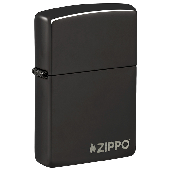 Зажигалка ZIPPO Логотип с черным глянцевым покрытием | Logo High Polish Black, латунь/сталь, чёрная с логотипом, глянцевая, 38x13x57 мм для нанесения логотипа