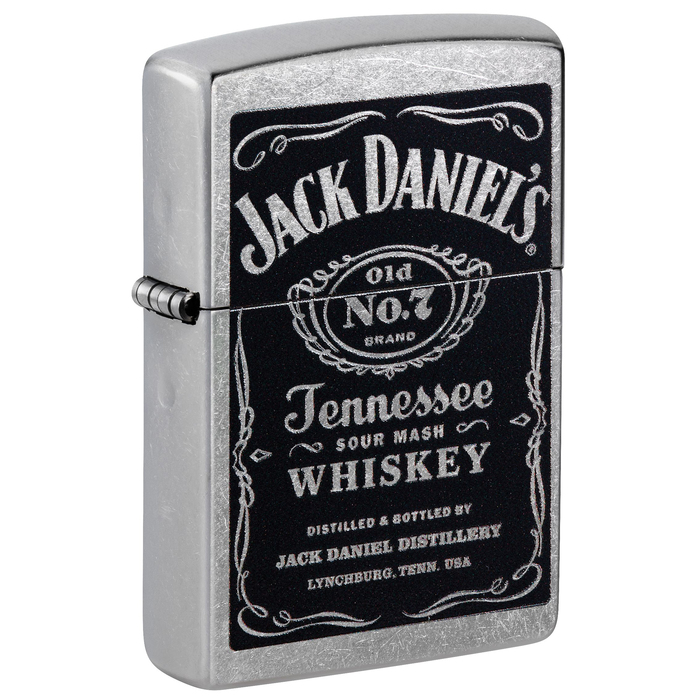 Зажигалка ZIPPO Джек Дэниэлс с покрытием поцарапанный хром | Jack Daniels® Street Chrome, латунь/сталь, серебристая, 38x13x57мм для нанесения логотипа