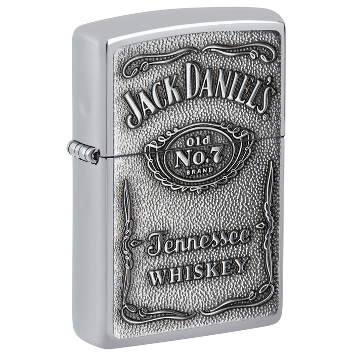 Зажигалка ZIPPO Эмблема Джек Дэниэлс с покрытием Глянцевый хром | Jack Daniels® Emblem High Polish Chrome, латунь/сталь, серебристая, 38x13x57 мм для нанесения логотипа