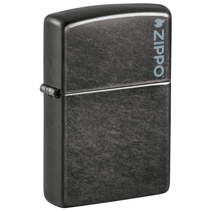 Зажигалка ZIPPO Логотип с темно-серым покрытием | Logo Gray Dusk, латунь/сталь, серая, матовая, 38x13x57 мм для нанесения логотипа