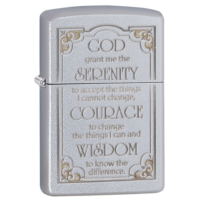Зажигалка ZIPPO Молитва о безмятежности с покрытием сатинированный хром | Serenity Prayer Satin Chrome, латунь/сталь, серебристая, матовая,38x13x57 мм для нанесения логотипа
