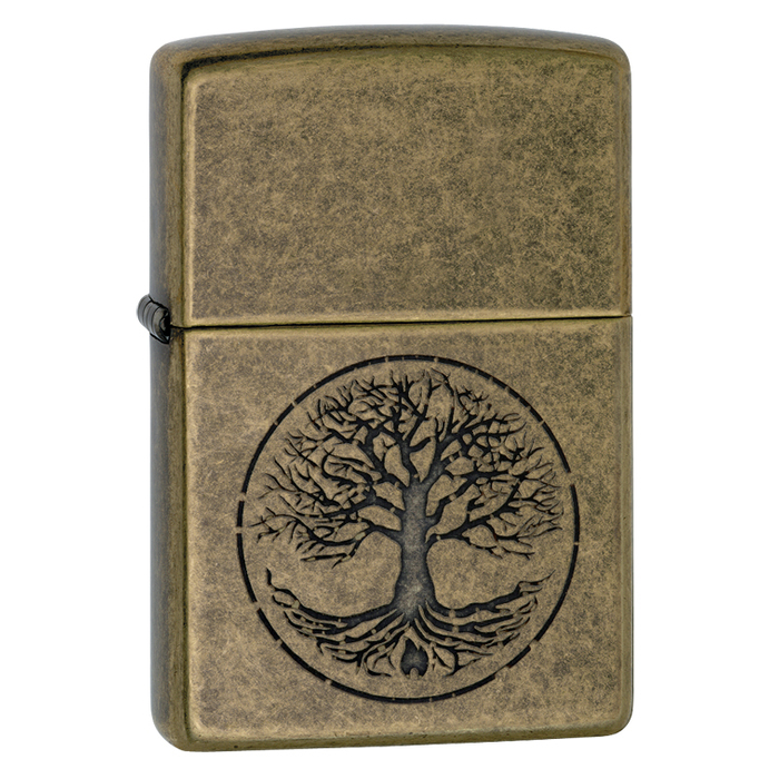 Зажигалка ZIPPO Древо жизни с покрытием античная латунь | Tree of Life Antique Brass, латунь/сталь, медная, матовая, 38x13x57 мм для нанесения логотипа