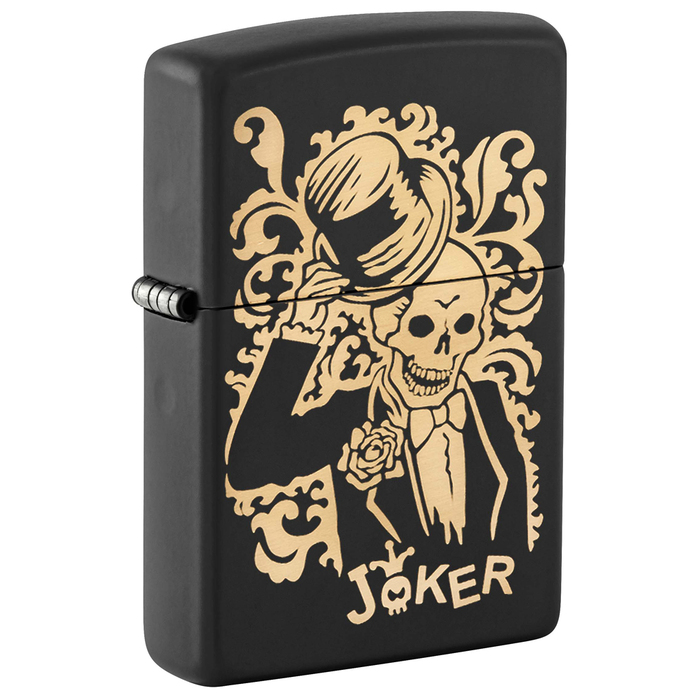 Зажигалка ZIPPO Джокер с черным матовым покрытием | Joker Black Matte, латунь/сталь, черная, 38x13x57 мм для нанесения логотипа