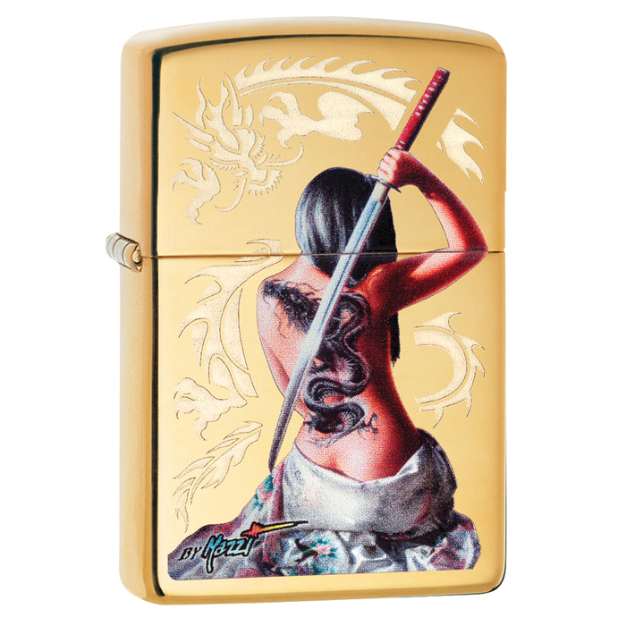 Зажигалка ZIPPO Мацци с покрытием Глянцевая латунь | Mazzi® High Polish Brass, латунь/сталь, золотистая, 38x13x57 мм для нанесения логотипа
