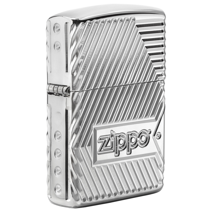 Зажигалка ZIPPO Armor® Заклепки с покрытием Глянцевый хром | Bolts Design High Polish Chrome, латунь/сталь, серебристая, 38x13x57 мм для нанесения логотипа