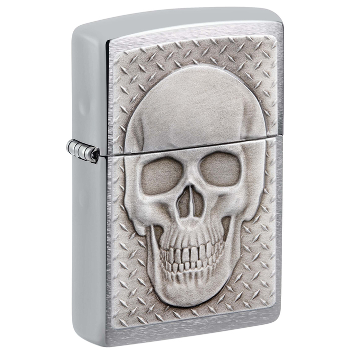 Зажигалка ZIPPO Череп с покрытием матовый хром | Skull Design Brushed Chrome, латунь/сталь, серебристая, 38x13x57 мм для нанесения логотипа