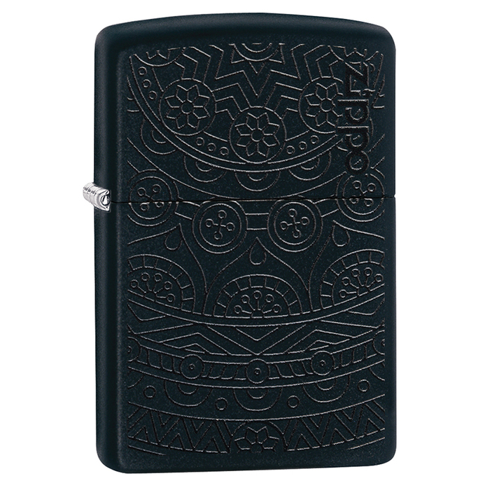 Зажигалка ZIPPO Черный мотив с черным матовым покрытием | Tone on Tone Design Black Matte, латунь/сталь, чёрная, 38x13x57 мм для нанесения логотипа
