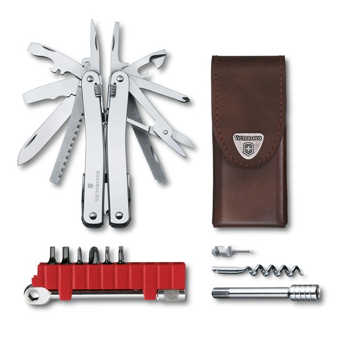 Мультитул VICTORINOX SwissTool Spirit X Plus Ratchet, 105 мм, 36 функций, в кожаном чехле для нанесения логотипа