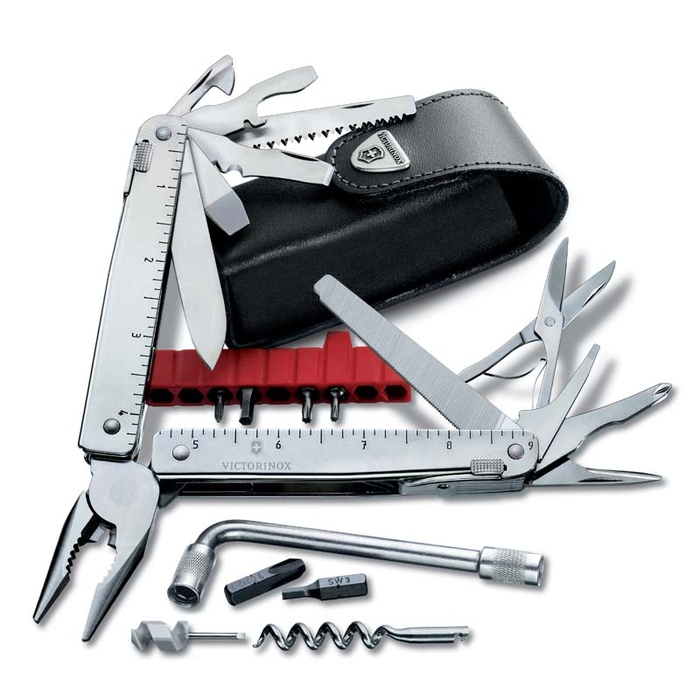 Мультитул VICTORINOX SwissTool X Plus, 115 мм, 37 функций, в кожаным чехле для нанесения логотипа