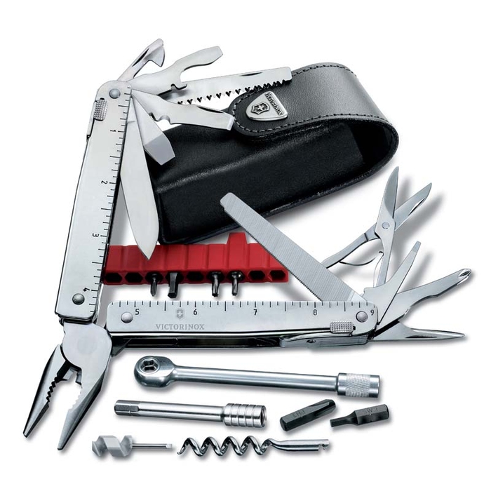 Мультитул VICTORINOX SwissTool X Plus Ratchet, 115 мм, 40 функций, в кожаным чехле для нанесения логотипа