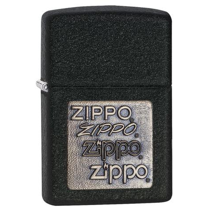Зажигалка ZIPPO Логотип в золоте с черным покрытием с кракелюром | Gold Zippo Logo Black Crackle™, латунь/сталь, чёрная, матовая, 38x13x57 мм для нанесения логотипа